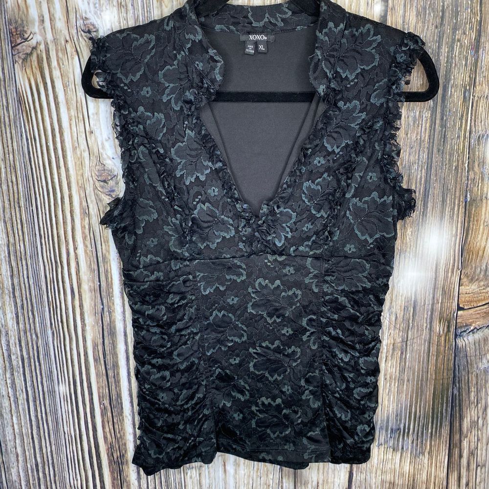 XOXO XL Lace Blouse Black Green